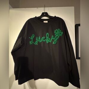 NWT BiBi Black Sweatshirt with Lucky tinsel design